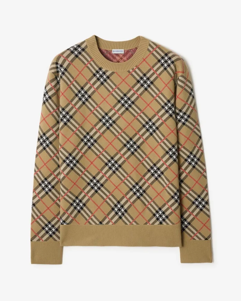 Burberry Baumwoll-Wollpullover in Check Sand-beige
