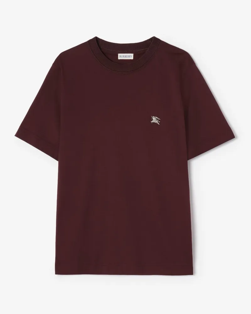 Burberry Baumwoll-T-Shirt mit Knight aus Kristallen , Size Mahogany-rot