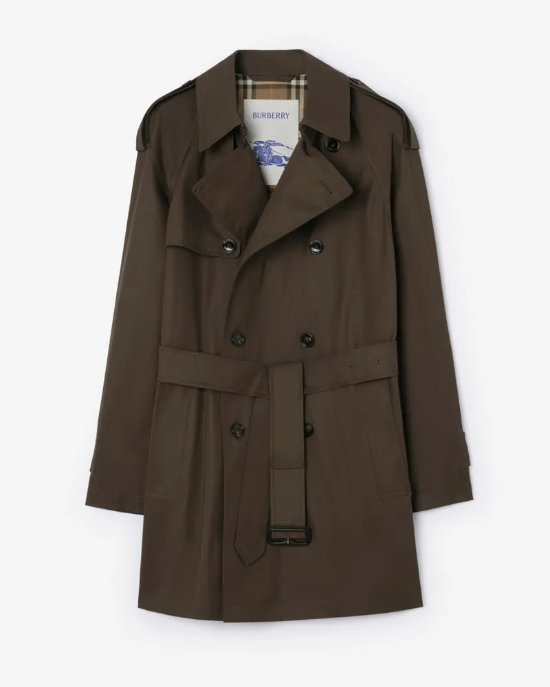 Burberry Mittellanger Gabardine-Trenchcoat „Leadenham“ , Size Estuary