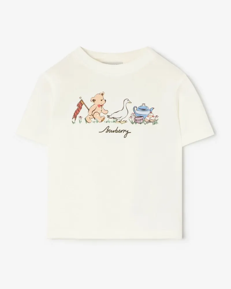 Burberry Baumwoll-T-Shirt mit Thomas Teddybär  Freunden , Size Chalk-weiß