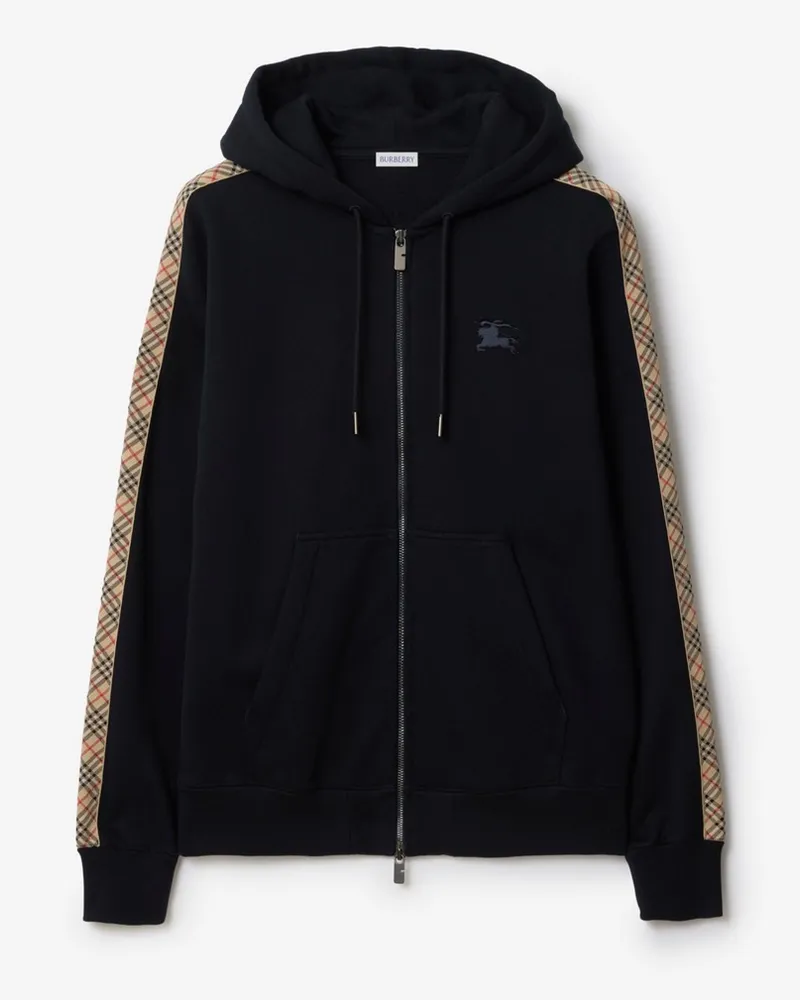 Burberry Baumwoll-Kapuzenjacke mit Check-Besatz Marineblau