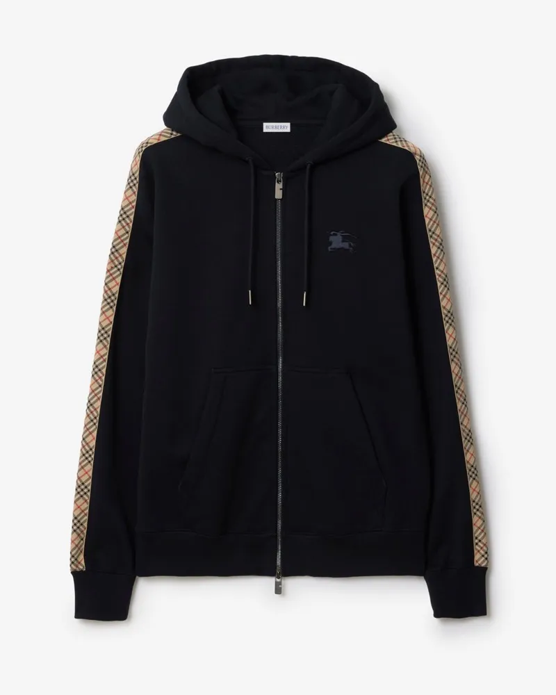 Burberry Baumwoll-Kapuzenjacke mit Check-Besatz Marineblau