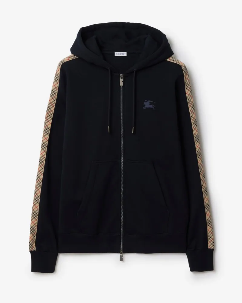 Burberry Baumwoll-Kapuzenjacke mit Check-Besatz Marineblau