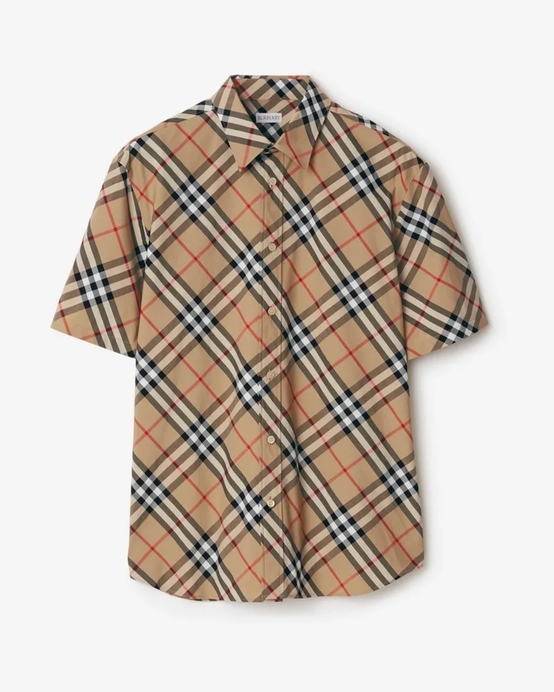 Burberry Klassisches Baumwollpopelin-Hemd in Check , Size Sand-beige
