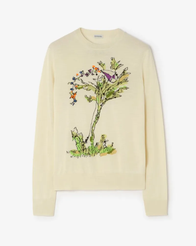 Burberry Woll-Seiden-Pullover mit „Brave Little Tree“-Motiv , Size Ecru