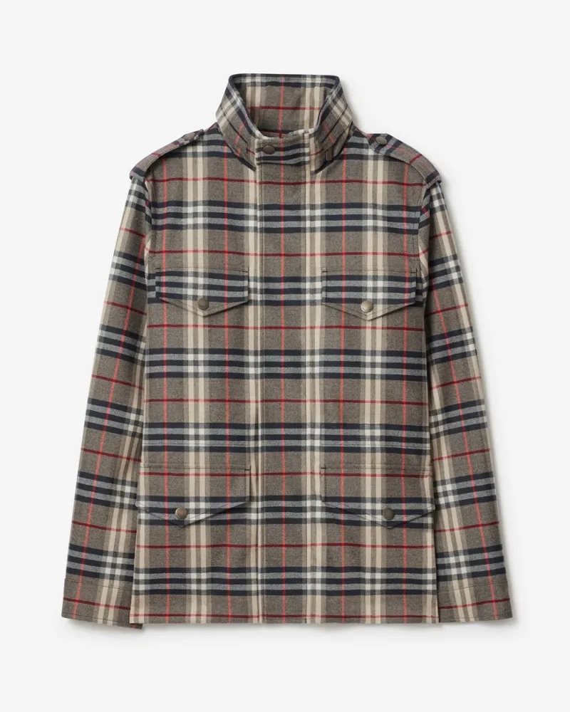 Burberry Feldjacke aus gebondeter Wolle in Check Schwarz