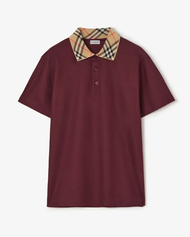 Burberry Baumwoll-Poloshirt mit Check-Kragen , Size Vineyard