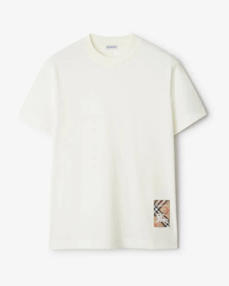 Burberry Baumwoll-T-Shirt mit Check-Label Chalk