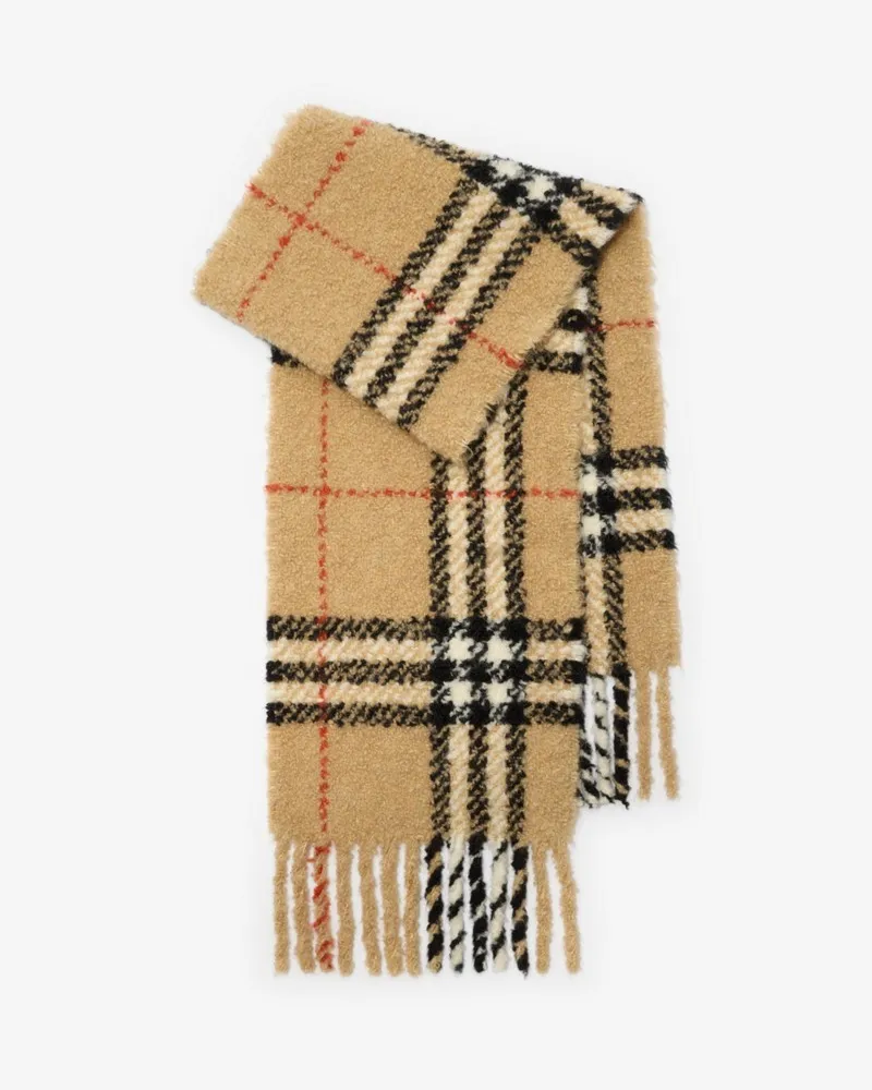 Burberry Bouclé-Schal aus Alpakawollmischung in Check Sand-beige