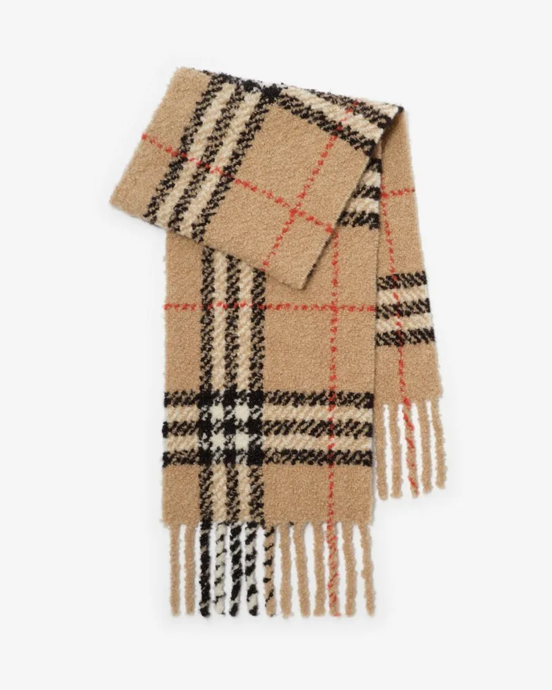 Burberry Bouclé-Schal aus Alpakawollmischung in Check Sand