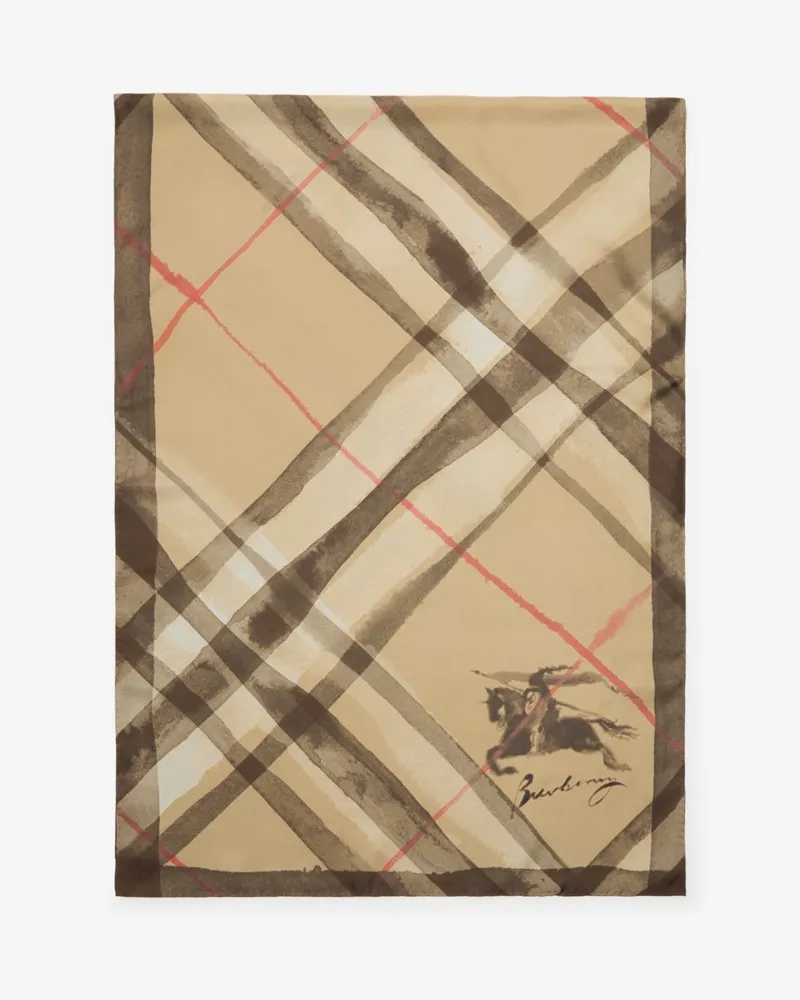 Burberry Breiter Seidenschal in Check in Aquarelloptik Sand-beige