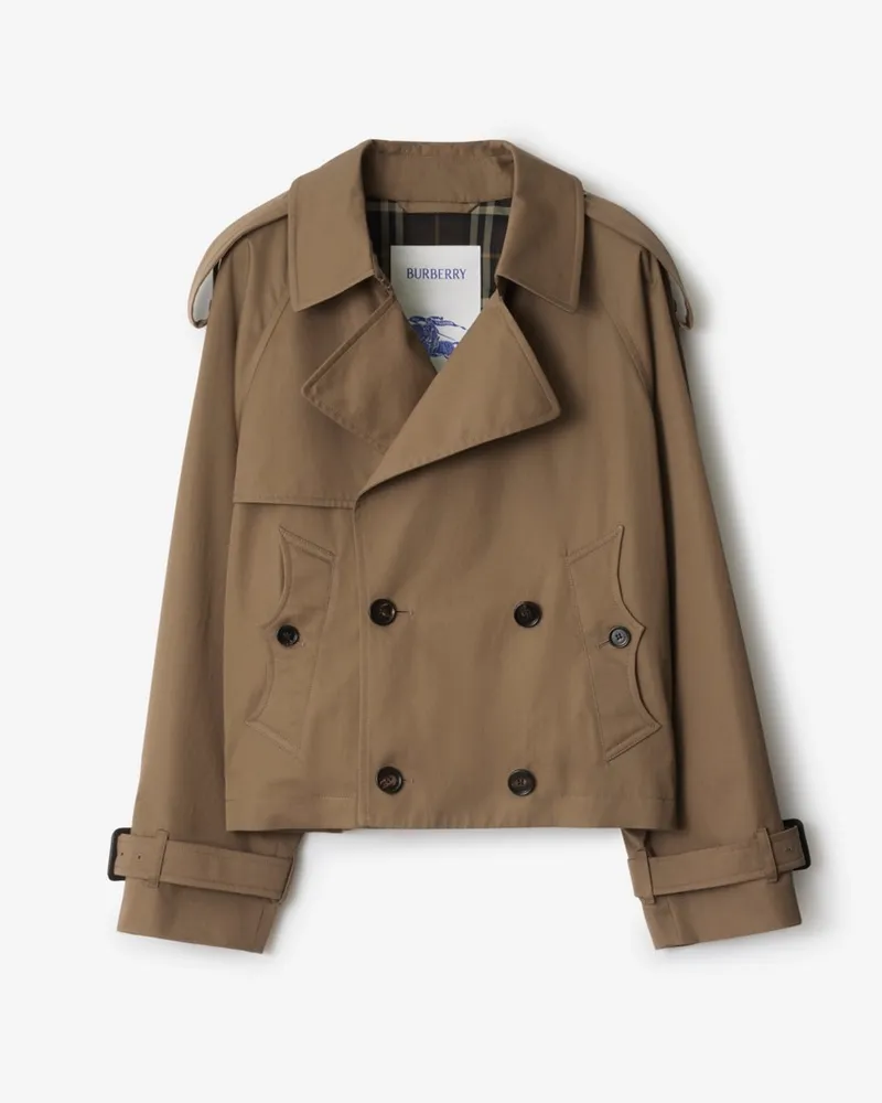 Burberry Cropped-Trenchjacke aus Gabardine Clay-braun