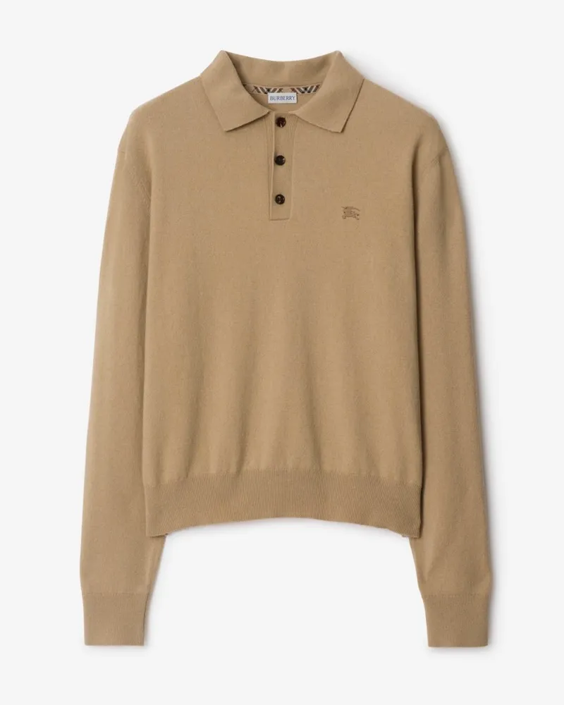 Burberry Langärmeliges Kaschmirmisch-Poloshirt Flachsfarben