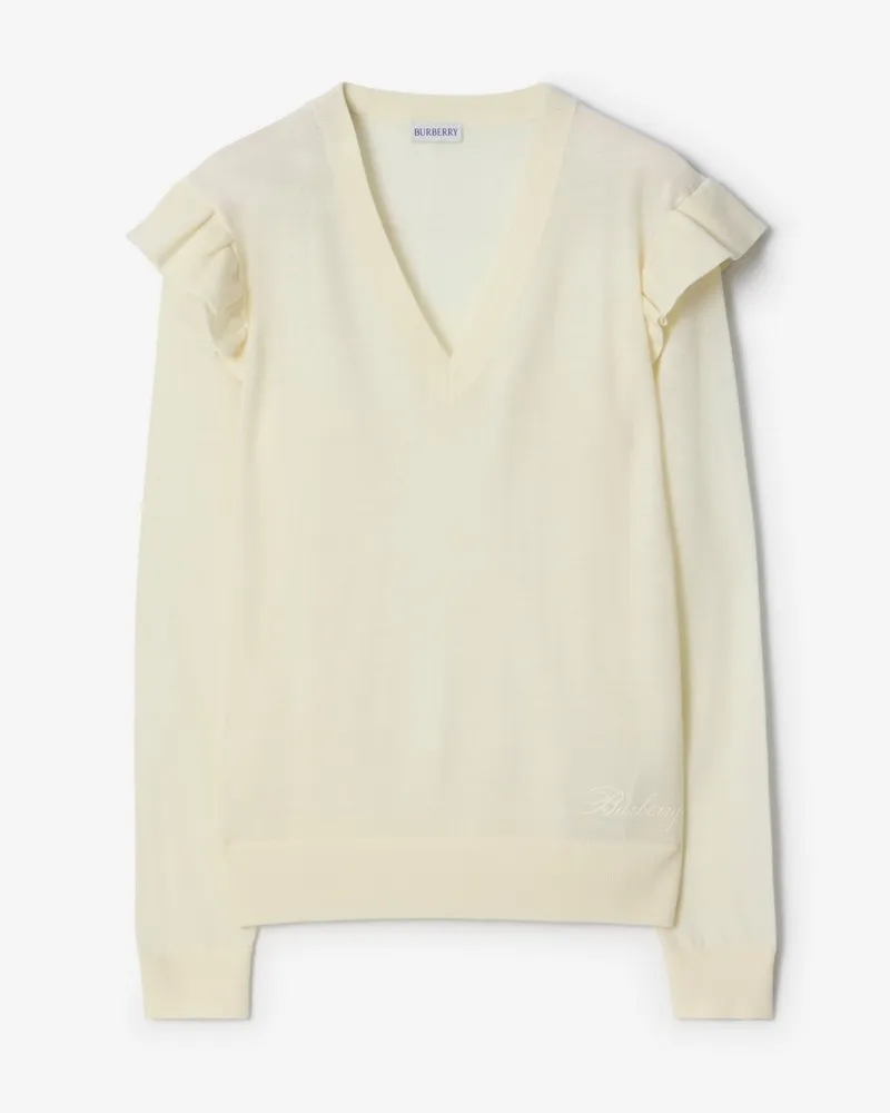 Burberry Wollpullover mit Rüschen Ivory-weiß
