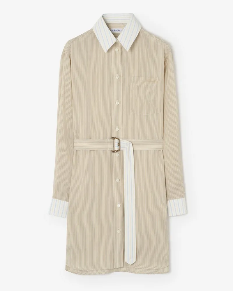 Burberry Hemdkleid aus Seidenpopelin mit Streifenmuster , Size Dune