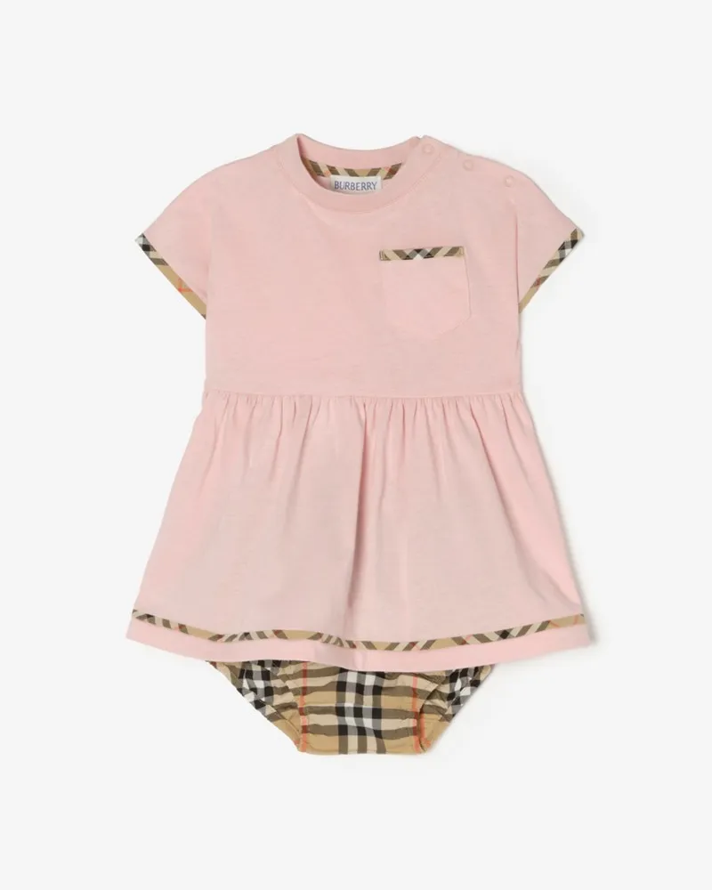 Burberry Baumwollkleid und Höschen mit Check-Besatz , Size Bouquet-rosa
