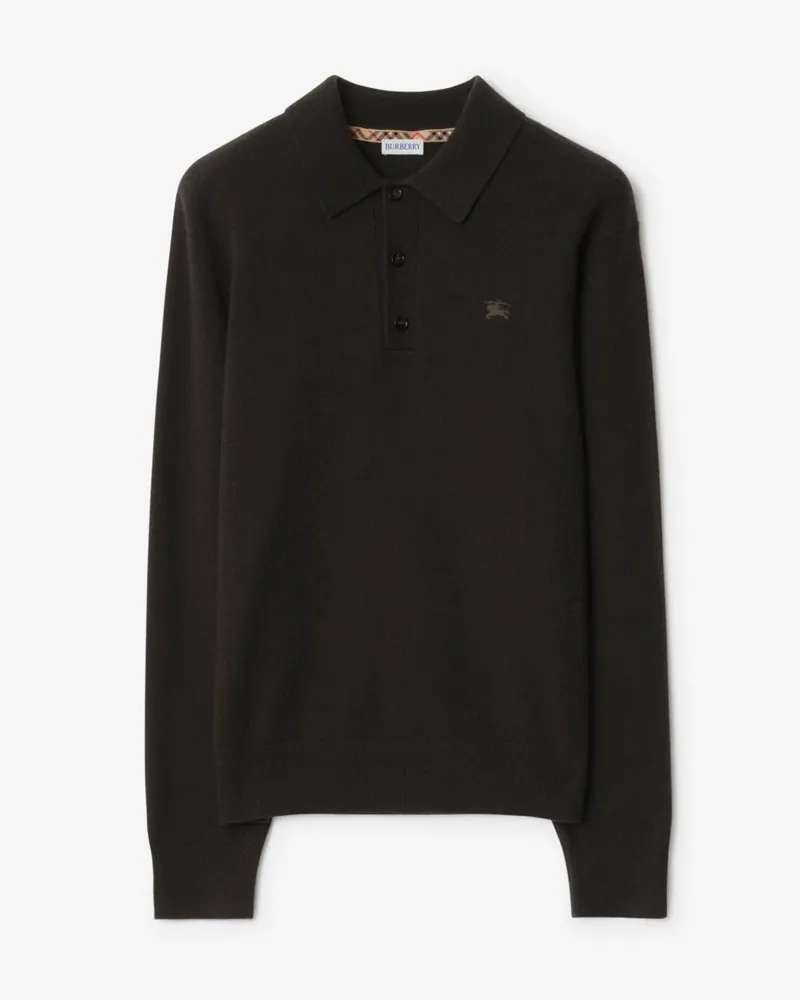 Burberry Langärmeliges Kaschmirmisch-Poloshirt Scorched-braun