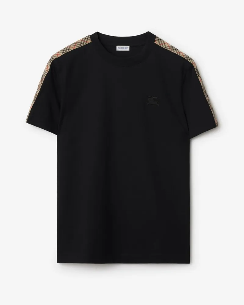 Burberry Baumwoll-T-Shirt mit Check-Besatz , Size Black