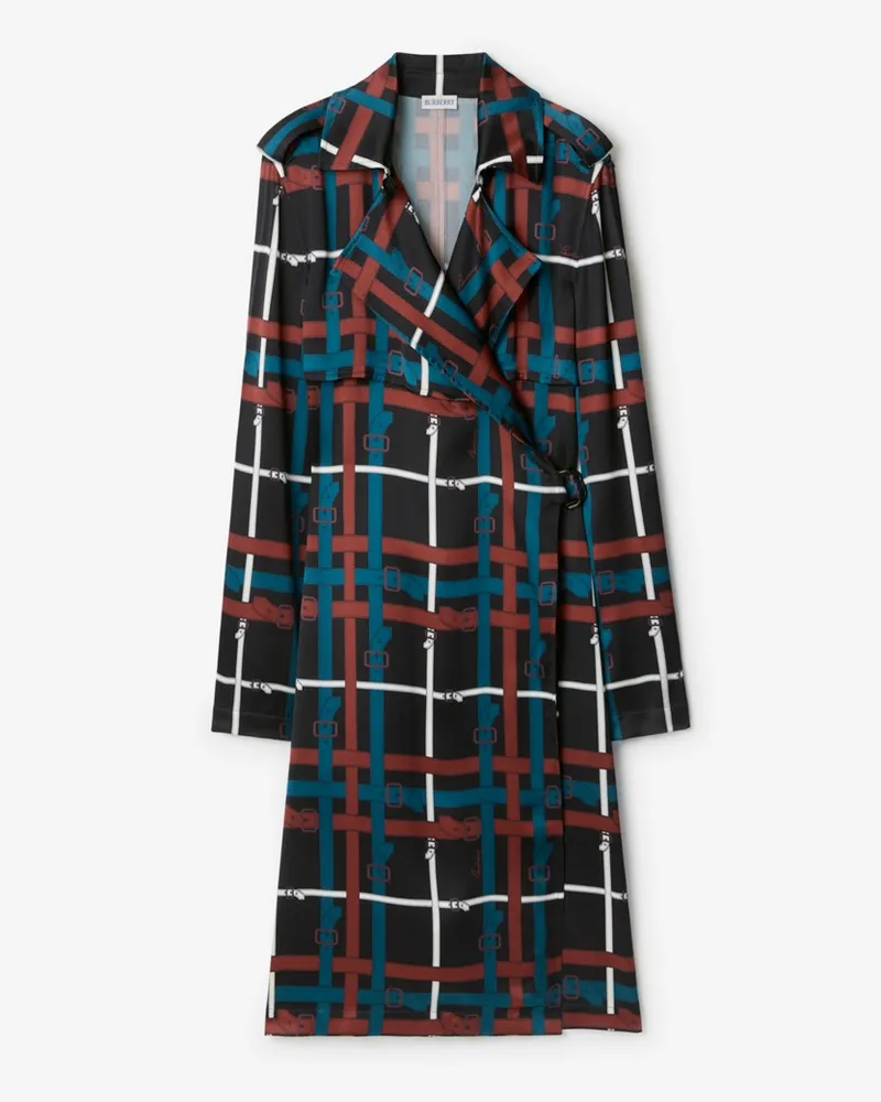 Burberry Viskose-Trenchkleid im Gürtel-Check Petrol-blau