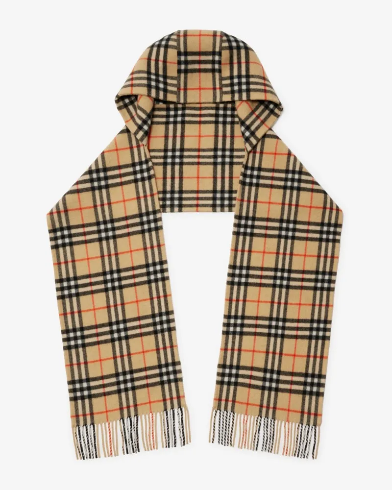 Burberry Kaschmir-Kapuzenschal in Check Sand