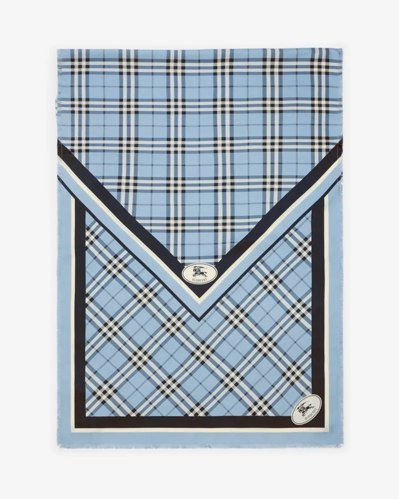 Burberry Seidenschal in Check mit Knight Stamp Bank-blau