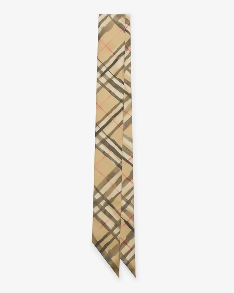 Burberry Schmaler Seidenschal in Check in Aquarelloptik Sand-beige