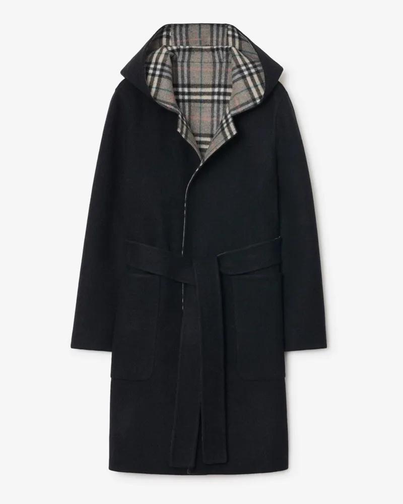 Burberry Wendbarer Wickelmantel aus Wolle mit Kapuze Marineblau