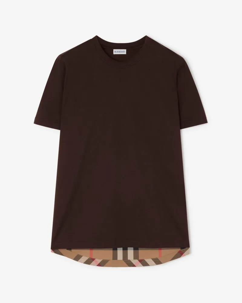 Burberry Baumwoll-T-Shirt mit Karopanel Port-braun