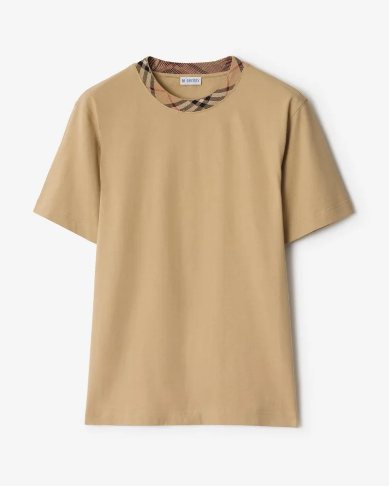 Burberry Baumwoll-T-Shirt mit Check-Besatz Flachsfarben