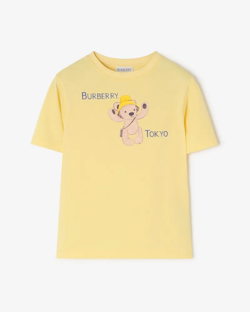 Burberry Baumwoll-T-Shirt mit Thomas Teddybär und Tokio-Motiv , Size Straw-yellow