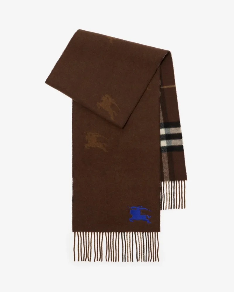 Burberry Wendbarer Kaschmirschal mit Check und EKD-Motiv Treacle-braun