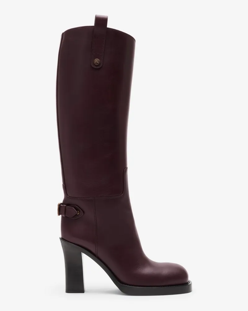 Burberry Lederstiefel „Cavalier“ mit Absatz Mahagonirot