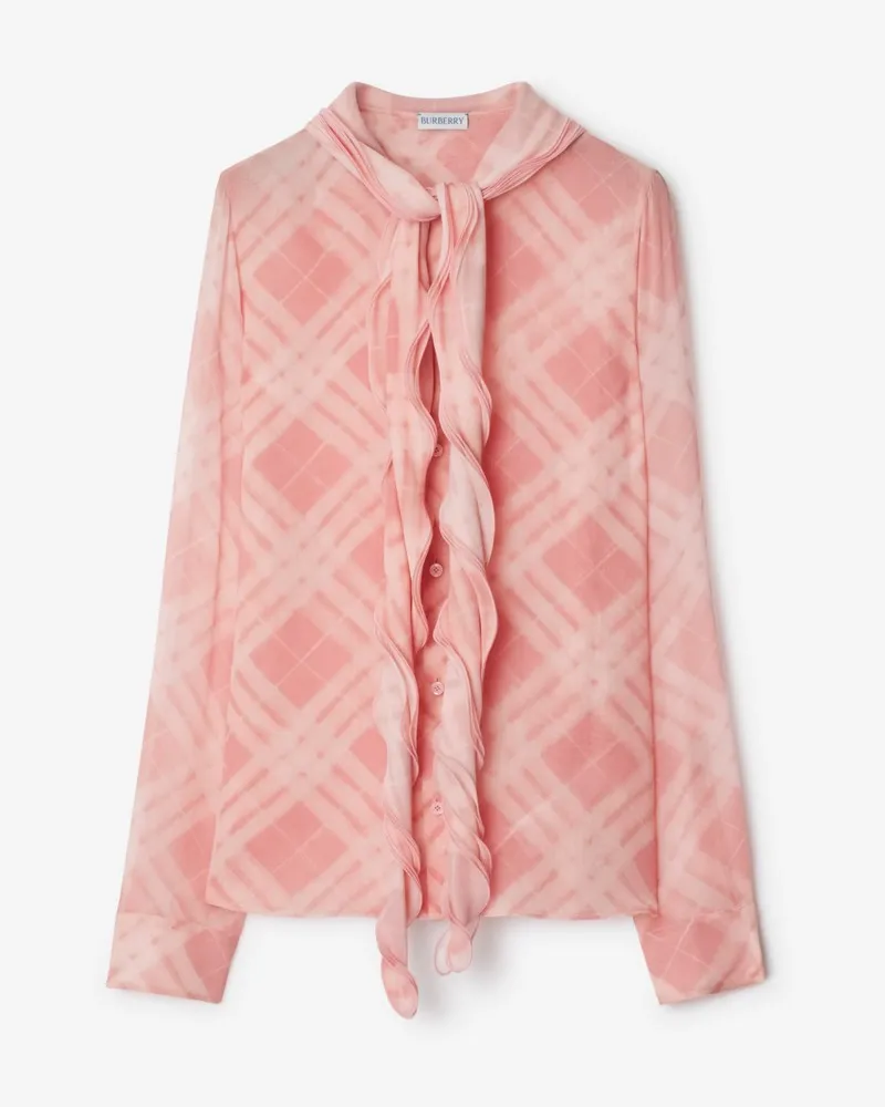 Burberry Seidenbluse in Check mit Rüschendetail Candy