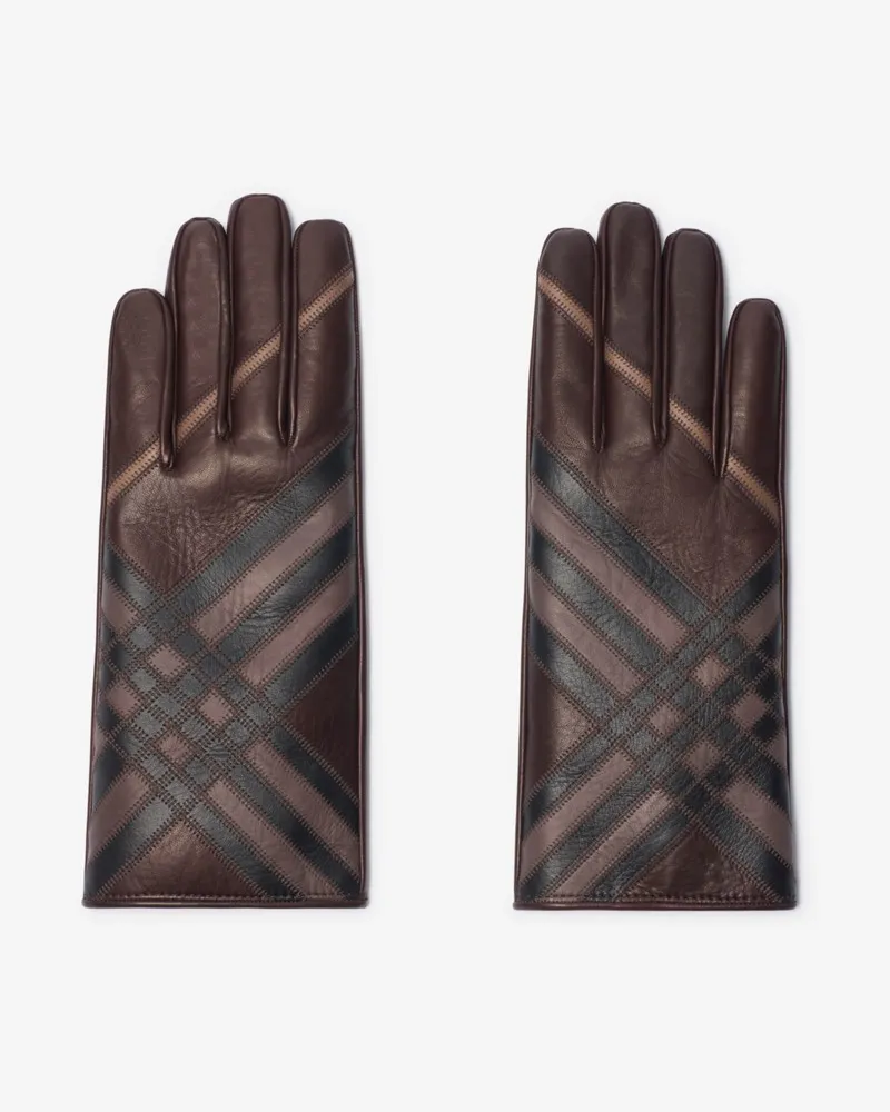 Burberry Lederhandschuhe in Intarsien-Check Truffle-braun