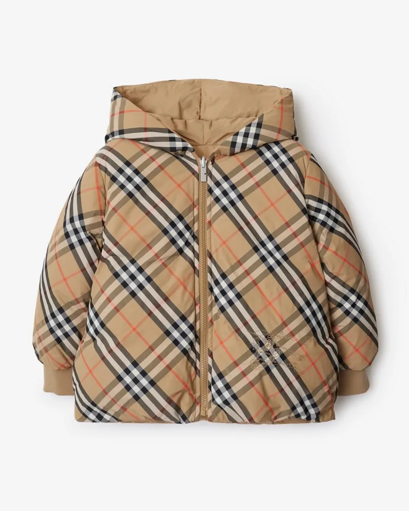 Burberry Wendbare wattierte Nylonjacke in Check , Size Sand-beige