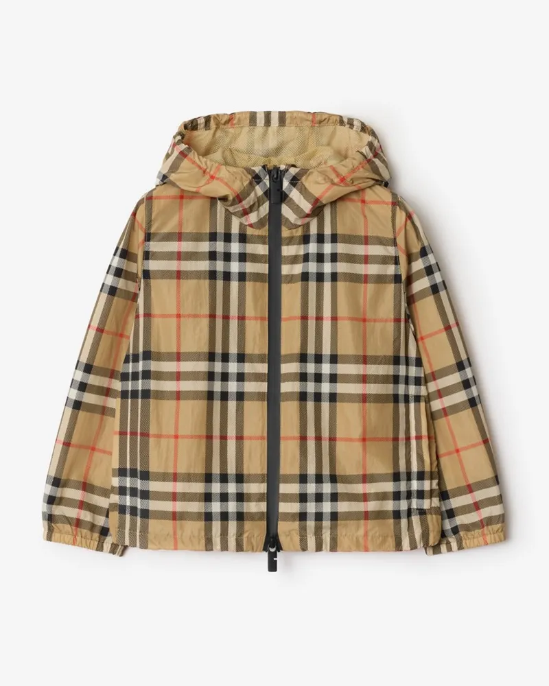 Burberry Nylon-Kapuzenjacke in Check , Size Sand-beige
