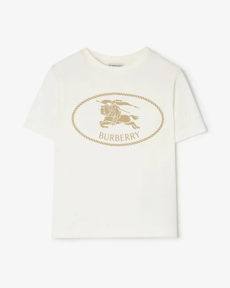 Burberry Baumwoll-T-Shirt mit Knight Stamp , Size Chalk