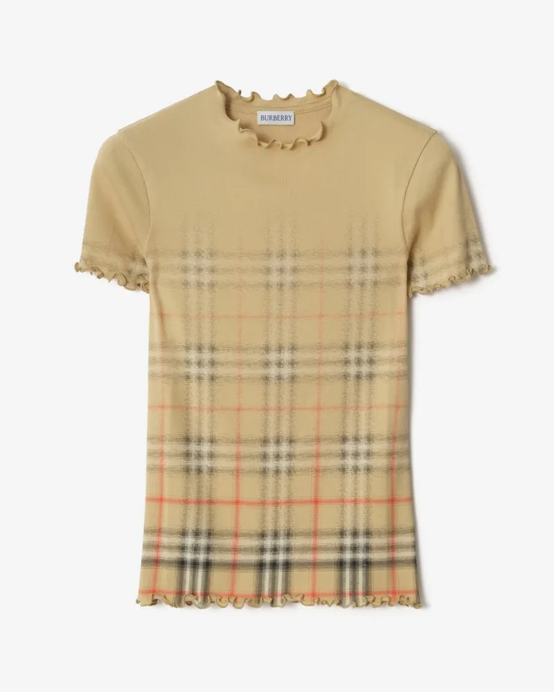 Burberry Stretchbaumwoll-Oberteil in Check mit Farbverlauf Sand-beige