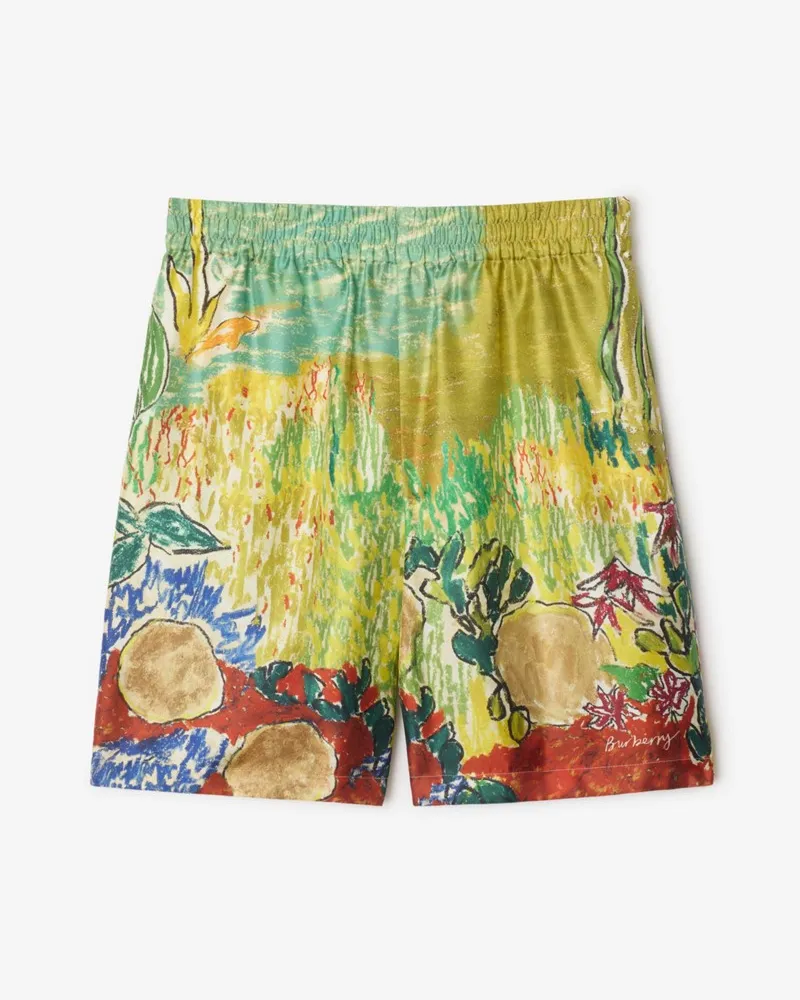 Burberry Seidenshorts mit Highgrove-Brunnenmotiv Harbour-grün