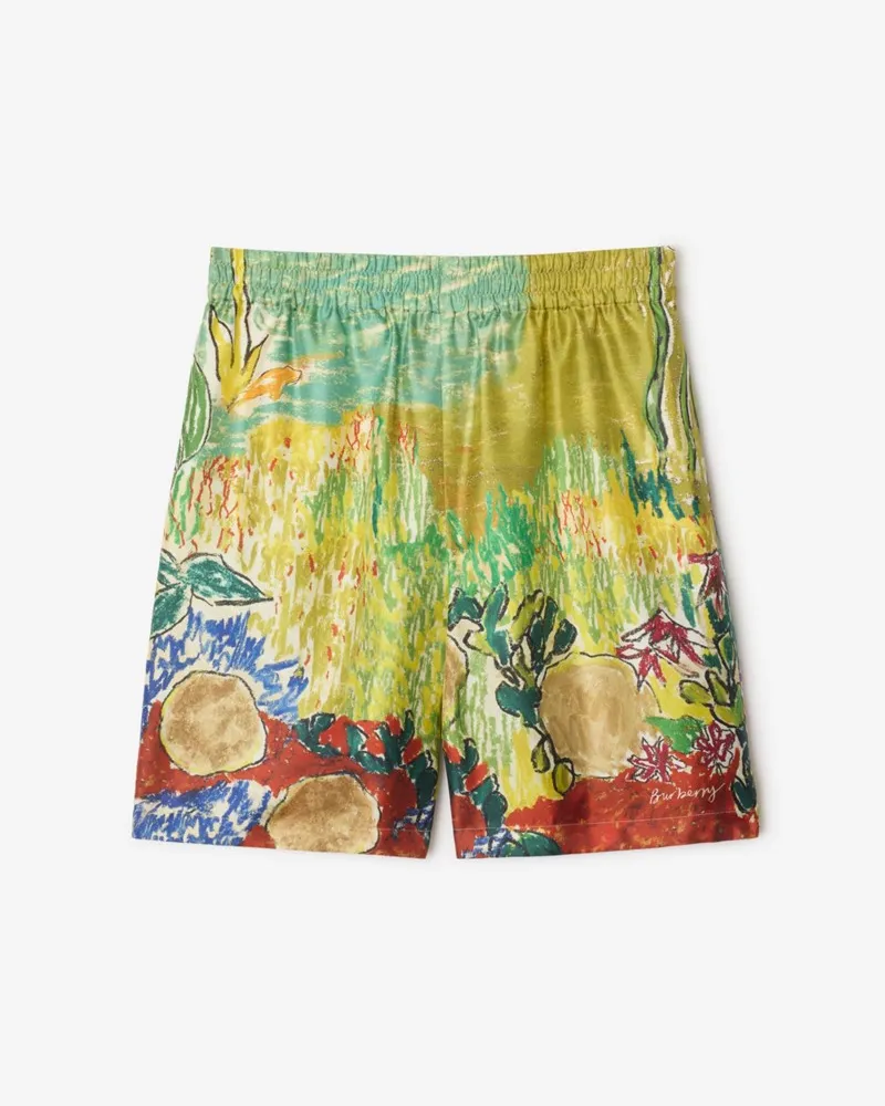 Burberry Seidenshorts mit Highgrove-Brunnenmotiv Harbour-grün