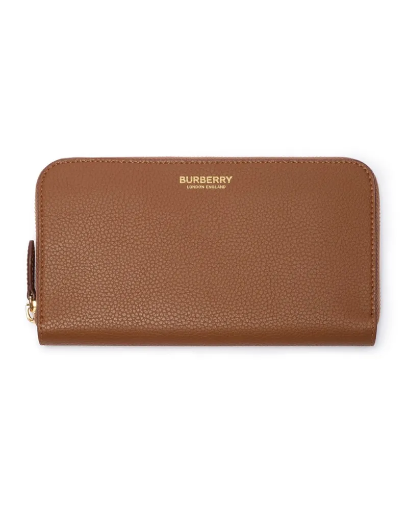 Burberry Große Lederbrieftasche mit Logo und Reißverschluss Tawny-braun