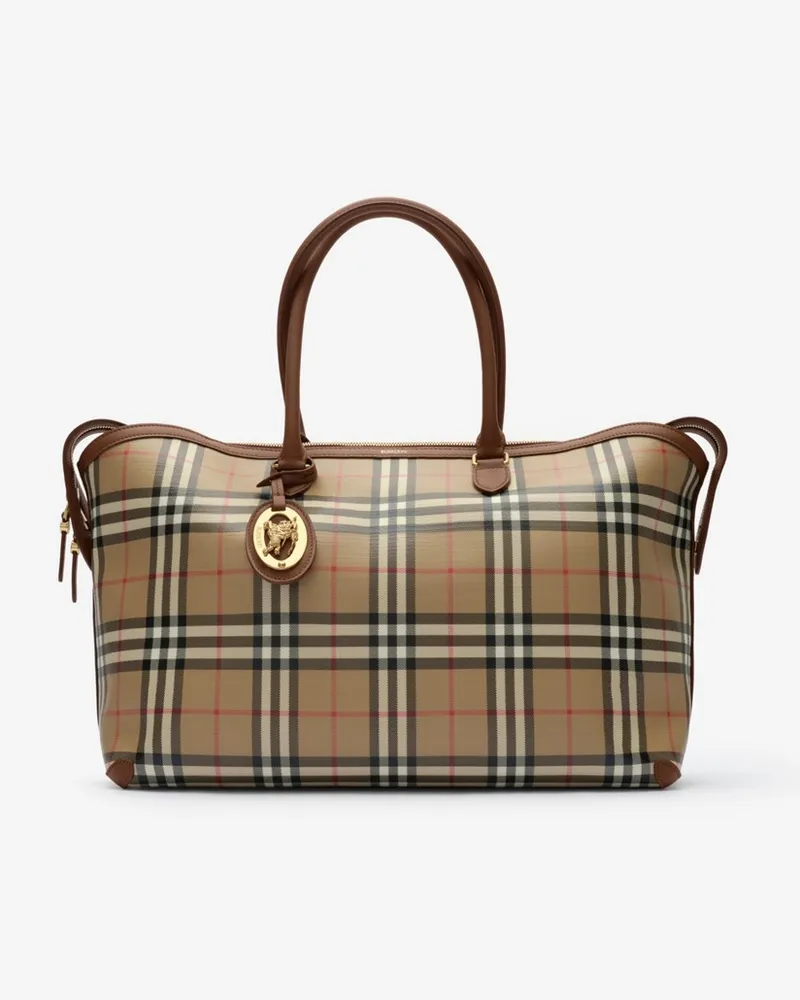 Burberry Mittelgroße Henkeltasche in Check mit Reißverschluss Vintage-beige