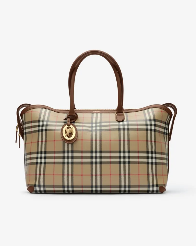 Burberry Mittelgroße Henkeltasche in Check mit Reißverschluss Vintage-beige