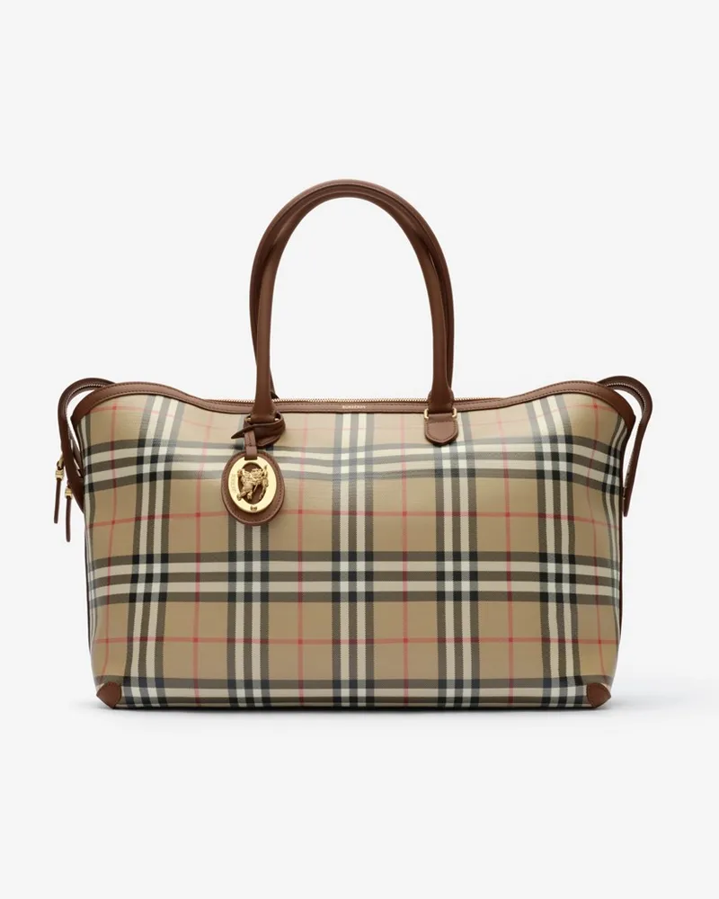 Burberry Mittelgroße Henkeltasche in Check mit Reißverschluss Vintage-beige