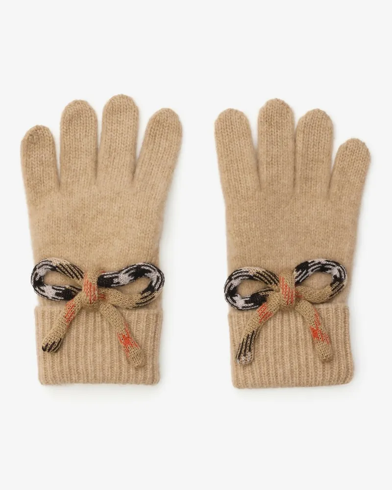 Burberry Woll-Kaschmir-Handschuhe mit Check-Schleife Hellbeige