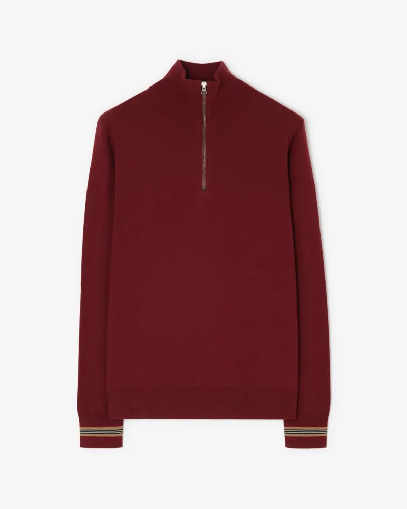 Burberry Wollpullover mit halblangem Reißverschluss , Size Carmine-rot