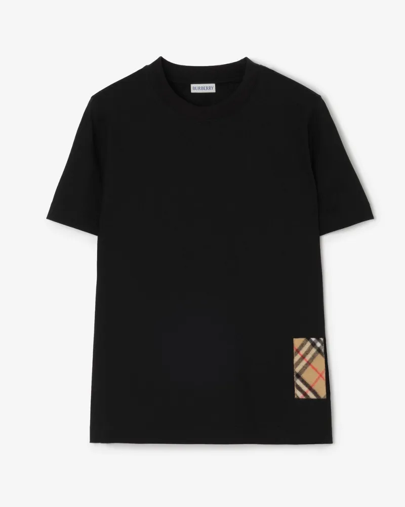 Burberry Baumwoll-T-Shirt mit Kaschmirpatch in Check , Size Black