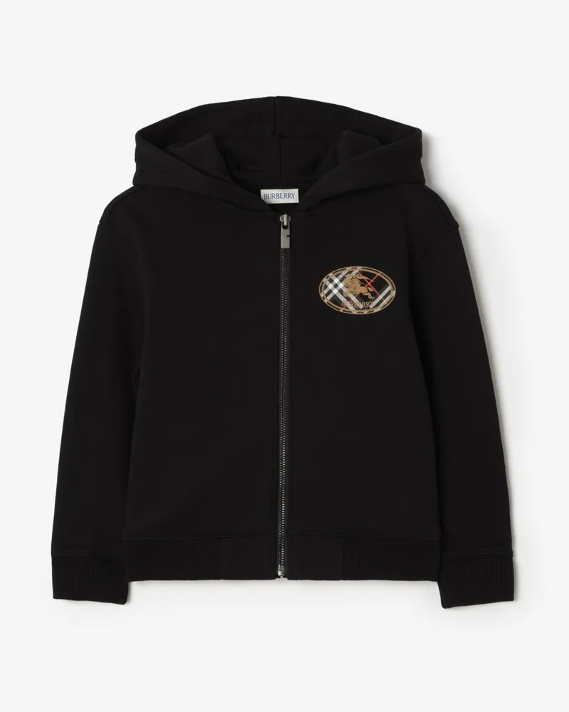Burberry Baumwoll-Kapuzenjacke mit Knight Stamp in Check , Size Schwarz