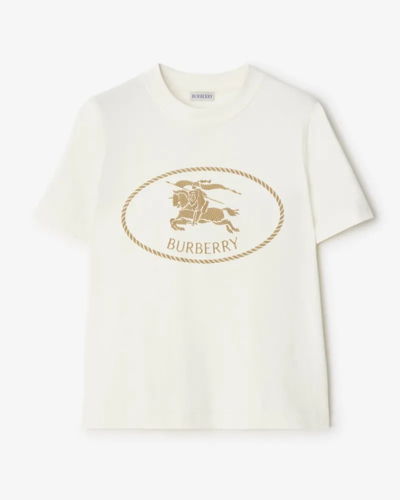 Burberry Baumwoll-T-Shirt mit Knight Stamp , Size Chalk