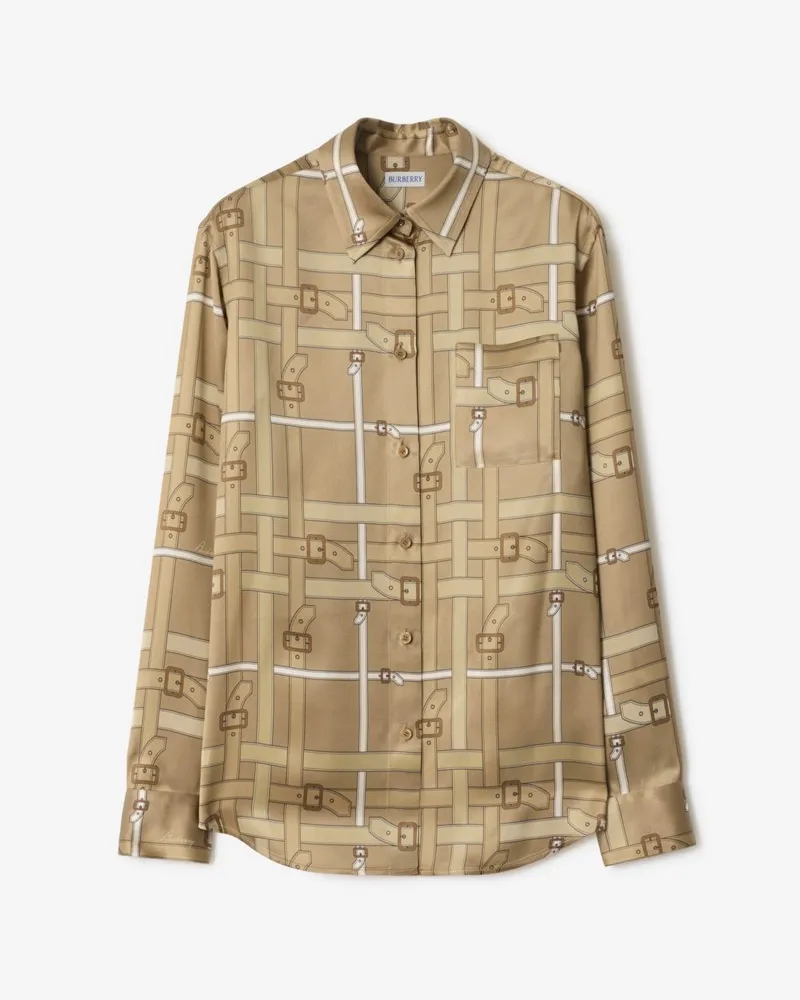 Burberry Klassisches Viskosehemd im Gürtel-Check Sand-beige